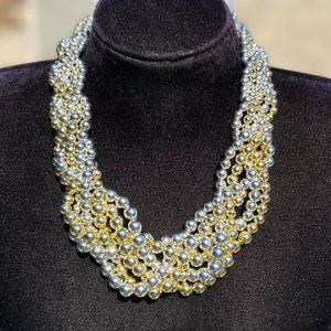 Twisted Multi Strand Gold Silver Color Pearl Necklace Spring Summer Vacation NWT